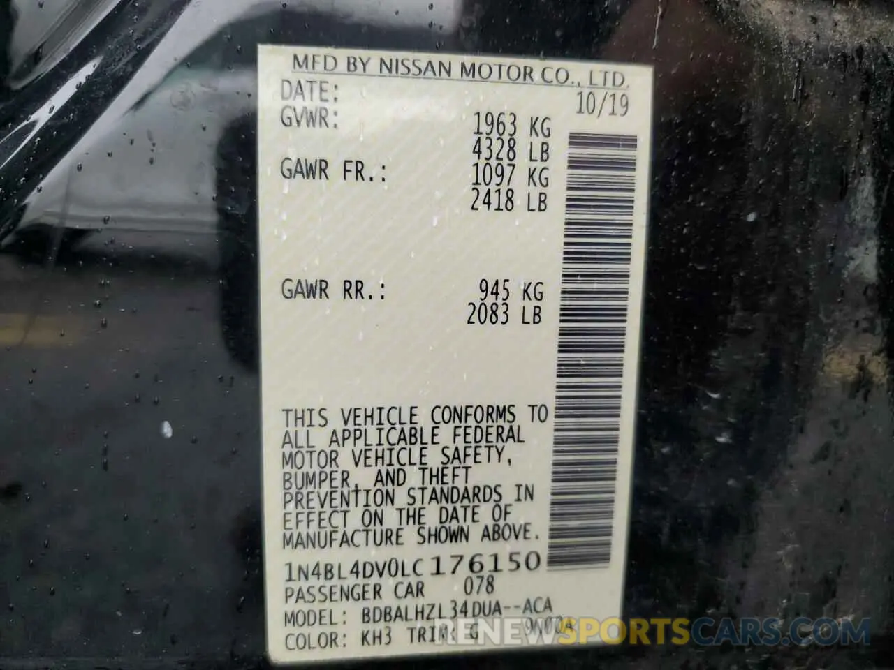 12 Photograph of a damaged car 1N4BL4DV0LC176150 NISSAN ALTIMA 2020