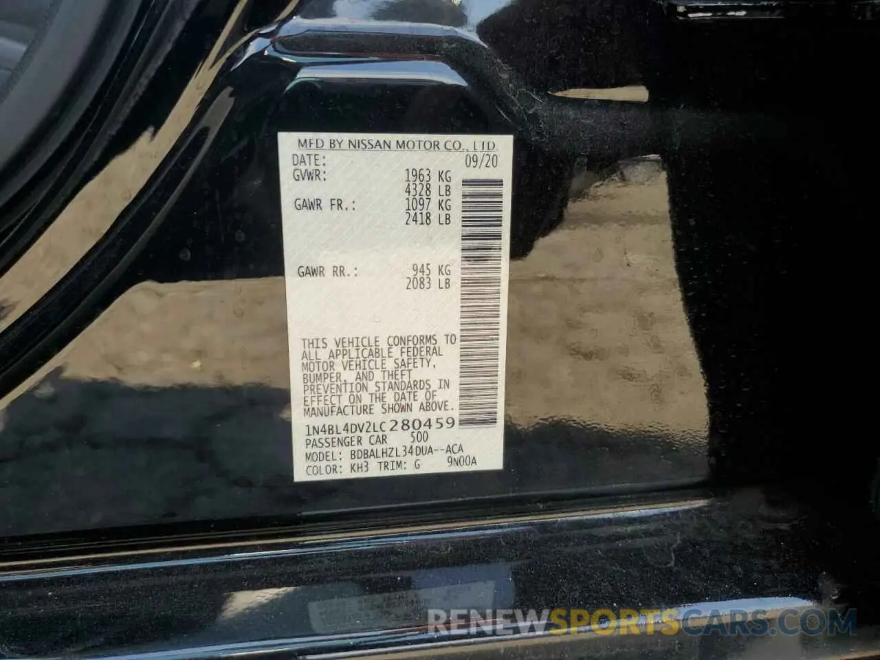 12 Photograph of a damaged car 1N4BL4DV2LC280459 NISSAN ALTIMA 2020
