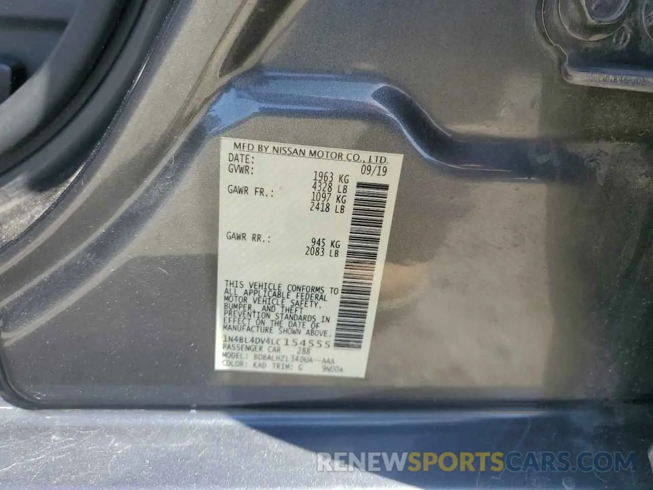 12 Photograph of a damaged car 1N4BL4DV4LC154555 NISSAN ALTIMA 2020