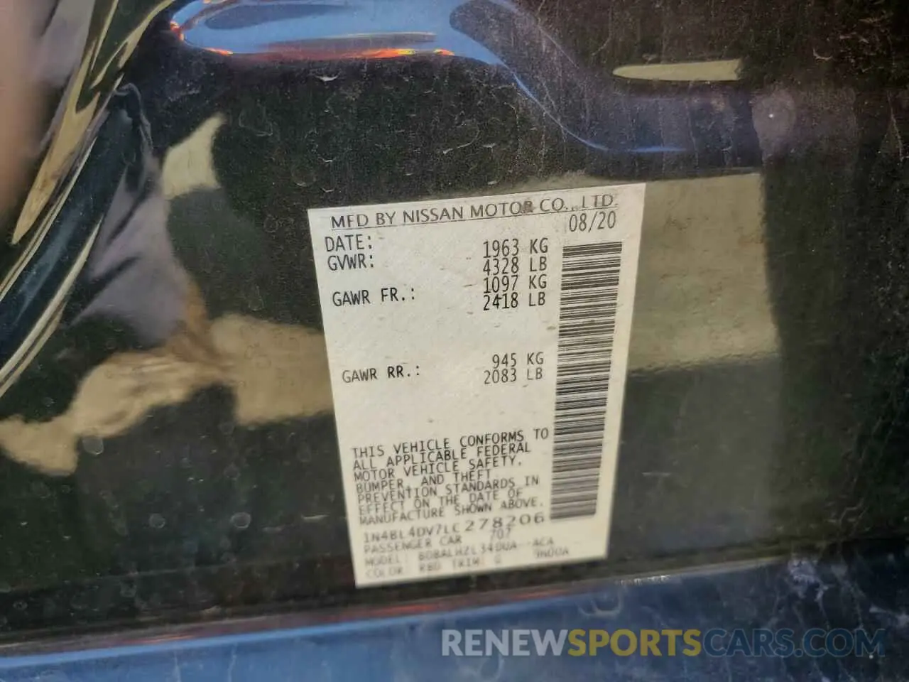 12 Photograph of a damaged car 1N4BL4DV7LC278206 NISSAN ALTIMA 2020
