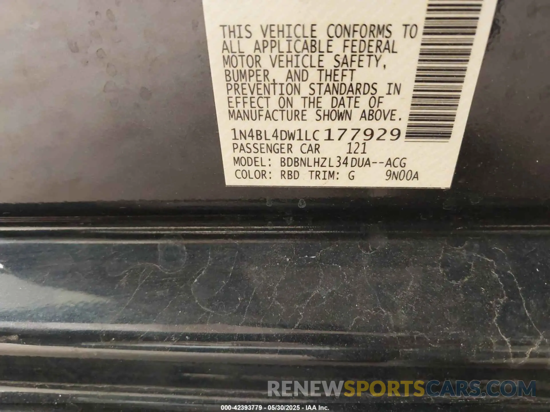 9 Photograph of a damaged car 1N4BL4DW1LC177929 NISSAN ALTIMA 2020