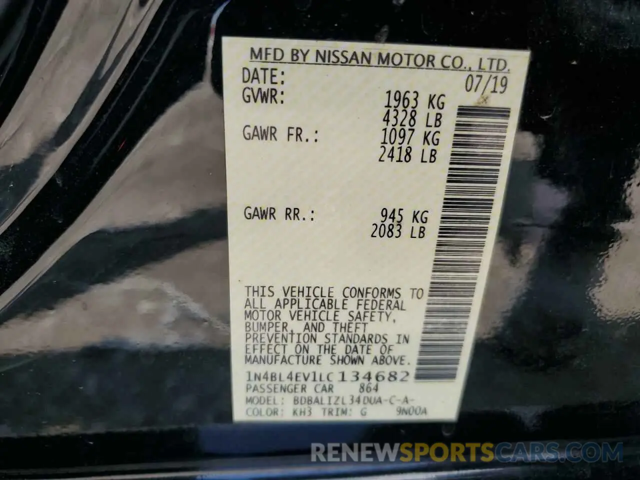 12 Photograph of a damaged car 1N4BL4EV1LC134682 NISSAN ALTIMA 2020