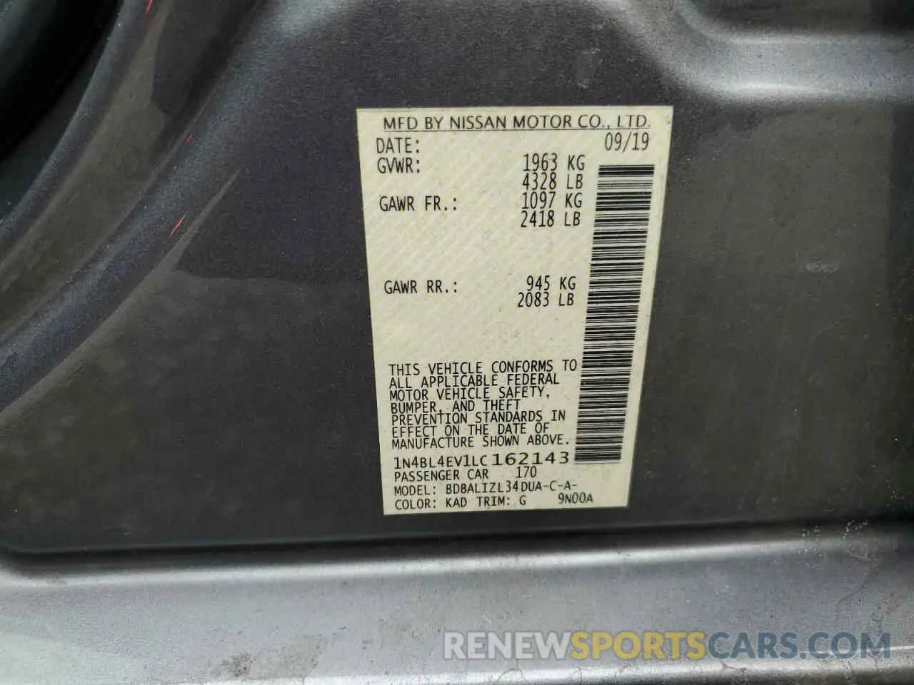 14 Photograph of a damaged car 1N4BL4EV1LC162143 NISSAN ALTIMA 2020