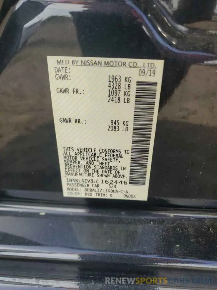 12 Photograph of a damaged car 1N4BL4EV8LC162446 NISSAN ALTIMA 2020