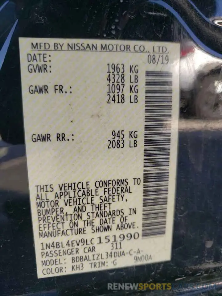 12 Photograph of a damaged car 1N4BL4EV9LC151990 NISSAN ALTIMA 2020
