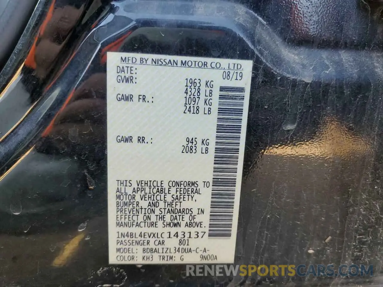 14 Photograph of a damaged car 1N4BL4EVXLC143137 NISSAN ALTIMA 2020