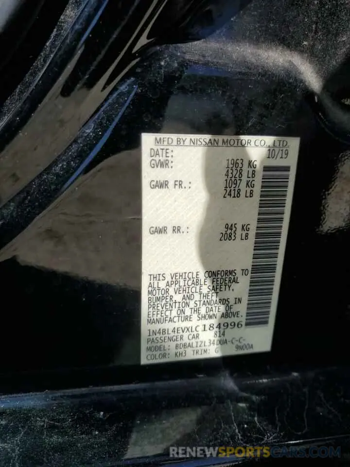 13 Photograph of a damaged car 1N4BL4EVXLC184996 NISSAN ALTIMA 2020