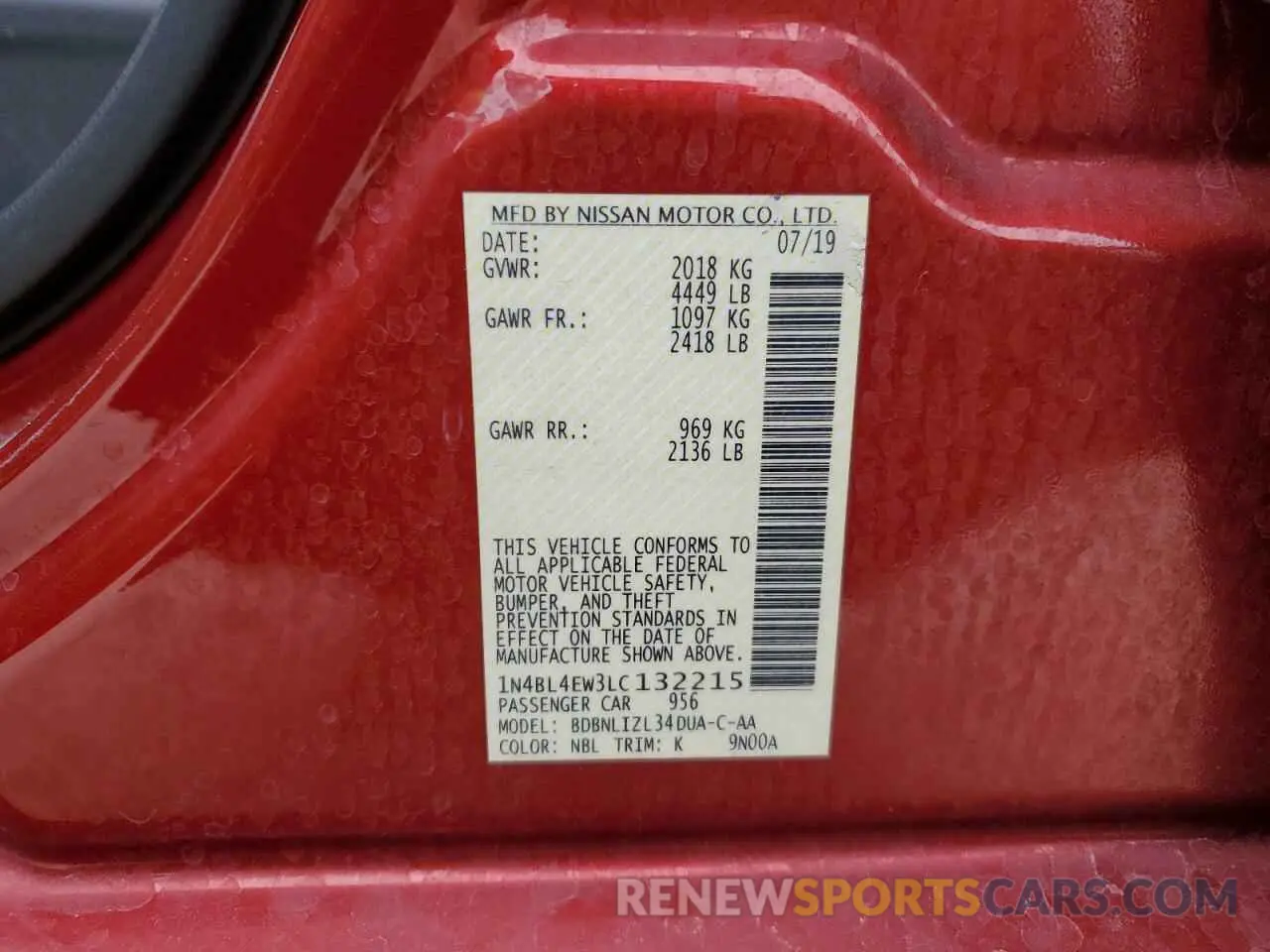 12 Photograph of a damaged car 1N4BL4EW3LC132215 NISSAN ALTIMA 2020