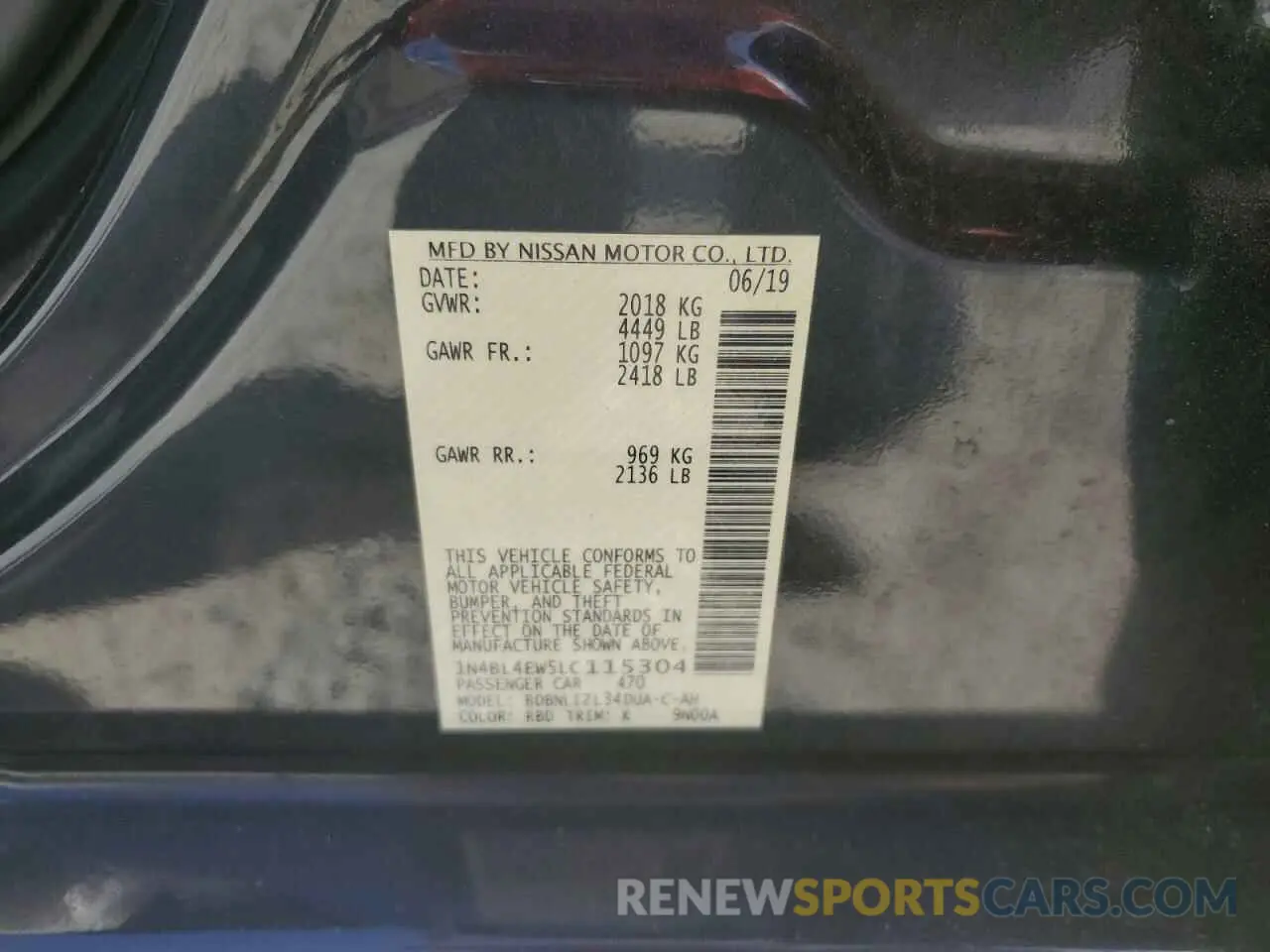 13 Photograph of a damaged car 1N4BL4EW5LC115304 NISSAN ALTIMA 2020