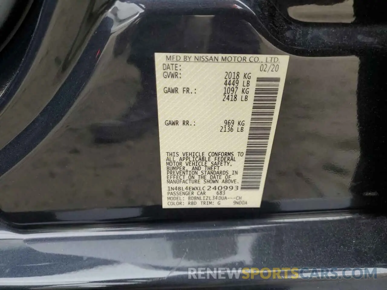 12 Photograph of a damaged car 1N4BL4EWXLC240993 NISSAN ALTIMA 2020