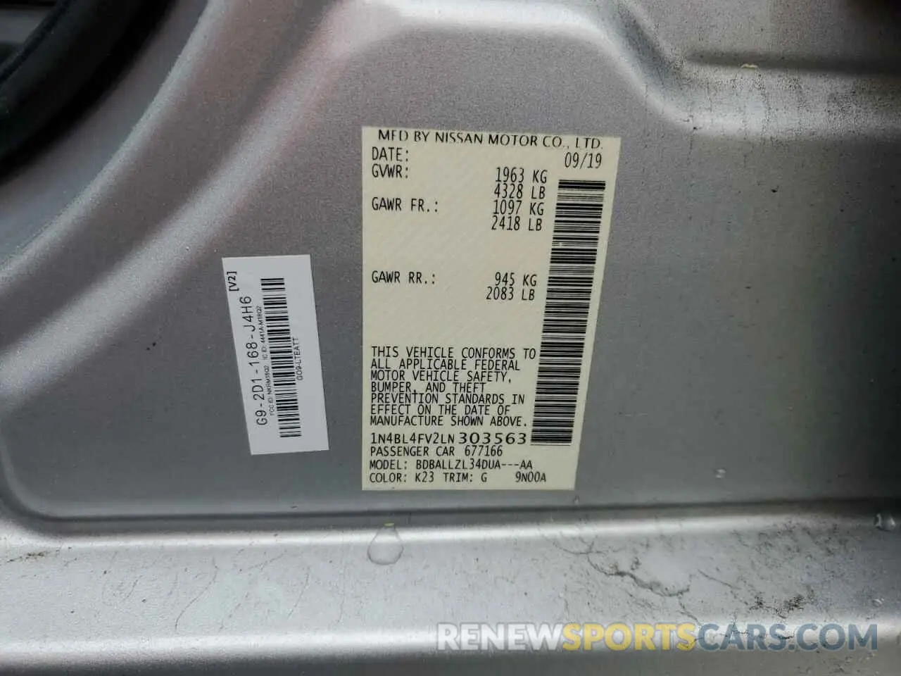 13 Photograph of a damaged car 1N4BL4FV2LN303563 NISSAN ALTIMA 2020