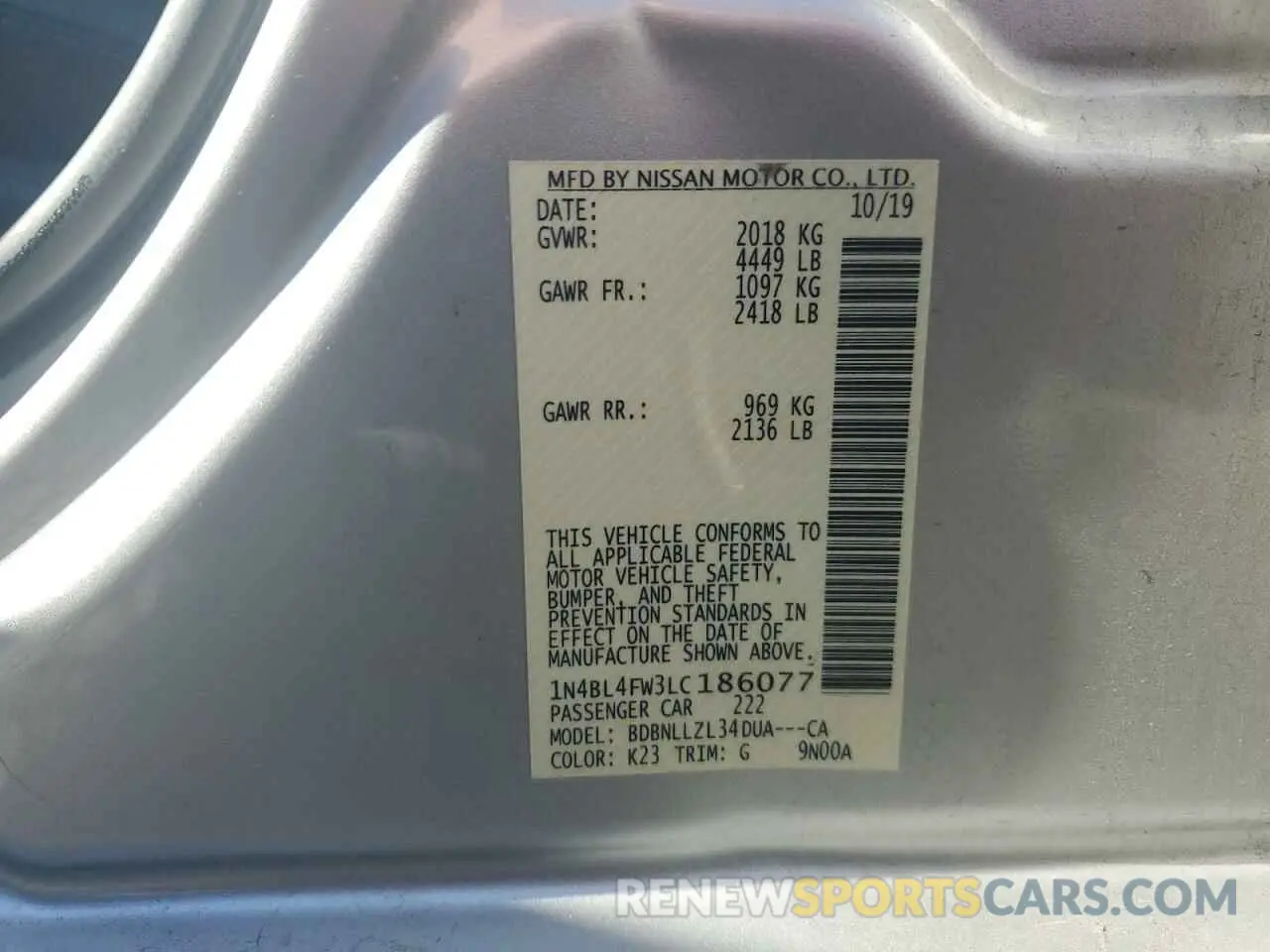 12 Photograph of a damaged car 1N4BL4FW3LC186077 NISSAN ALTIMA 2020