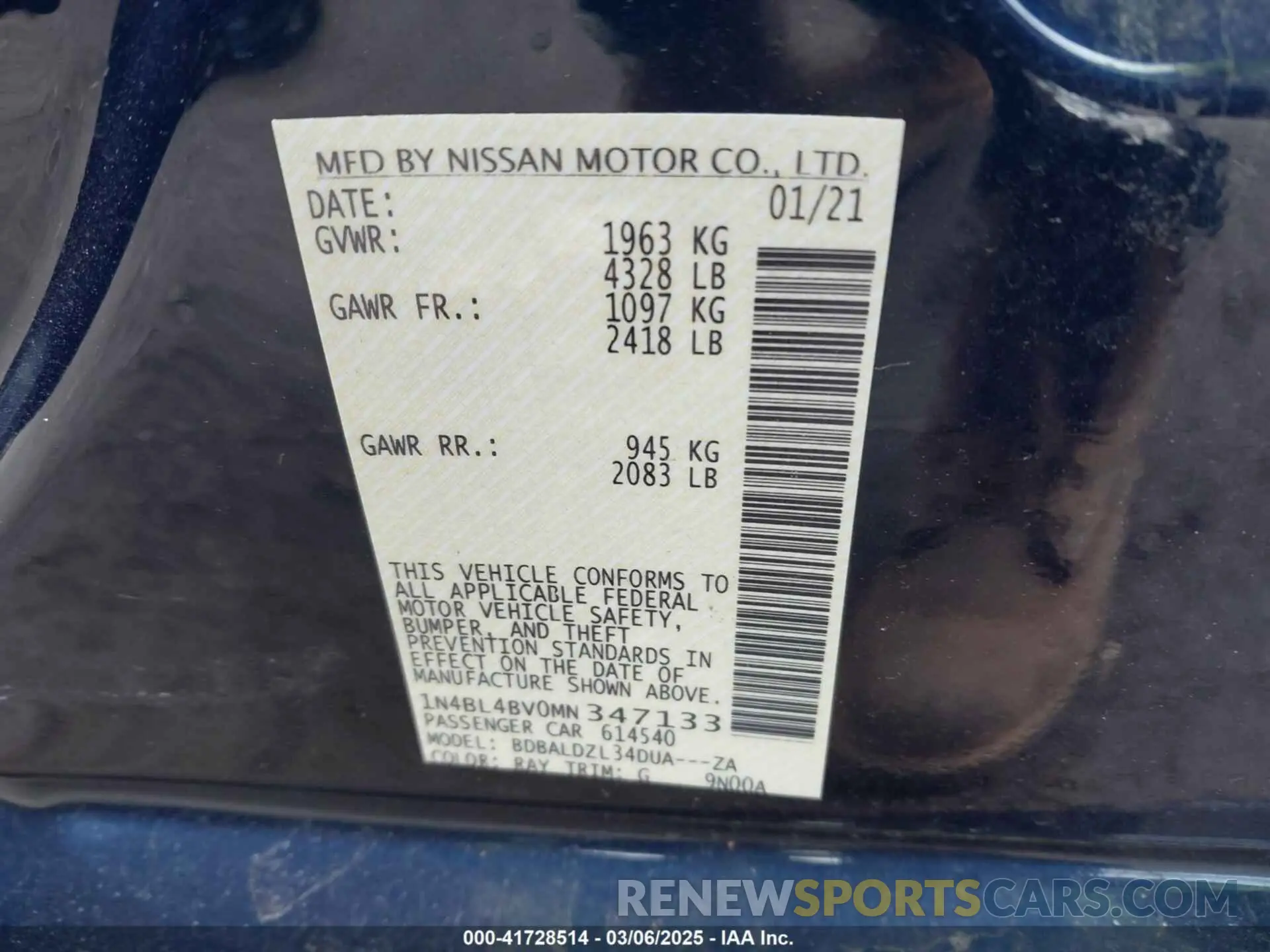 9 Photograph of a damaged car 1N4BL4BV0MN347133 NISSAN ALTIMA 2021