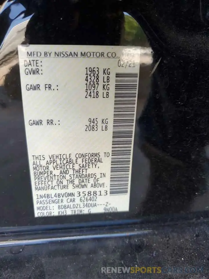 12 Photograph of a damaged car 1N4BL4BV0MN358813 NISSAN ALTIMA 2021