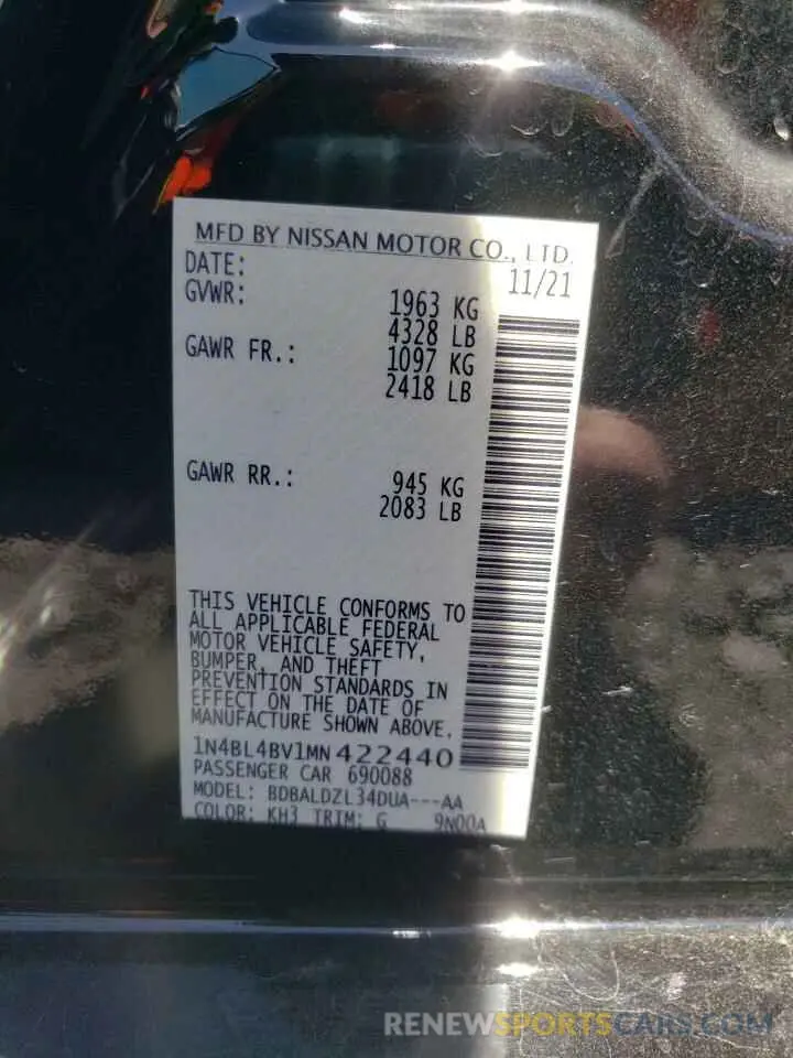 12 Photograph of a damaged car 1N4BL4BV1MN422440 NISSAN ALTIMA 2021