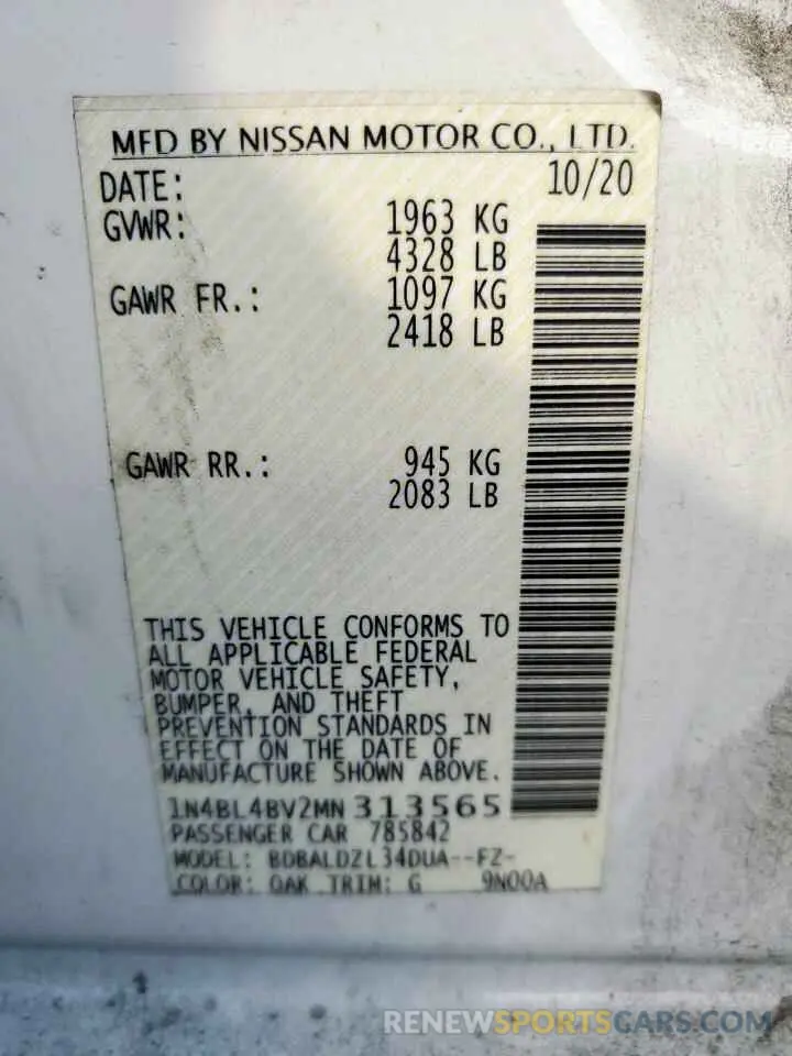 12 Photograph of a damaged car 1N4BL4BV2MN313565 NISSAN ALTIMA 2021