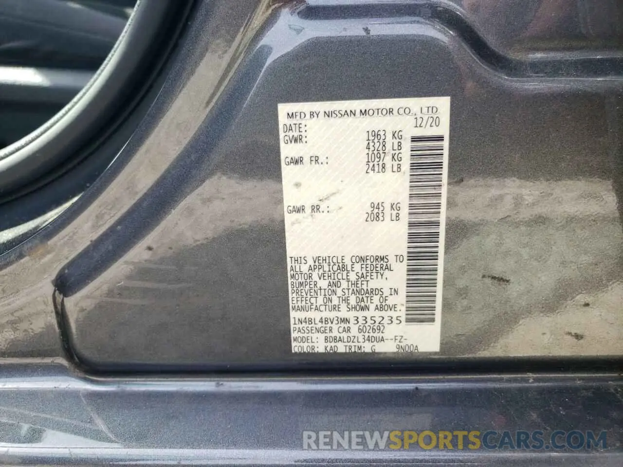 12 Photograph of a damaged car 1N4BL4BV3MN335235 NISSAN ALTIMA 2021