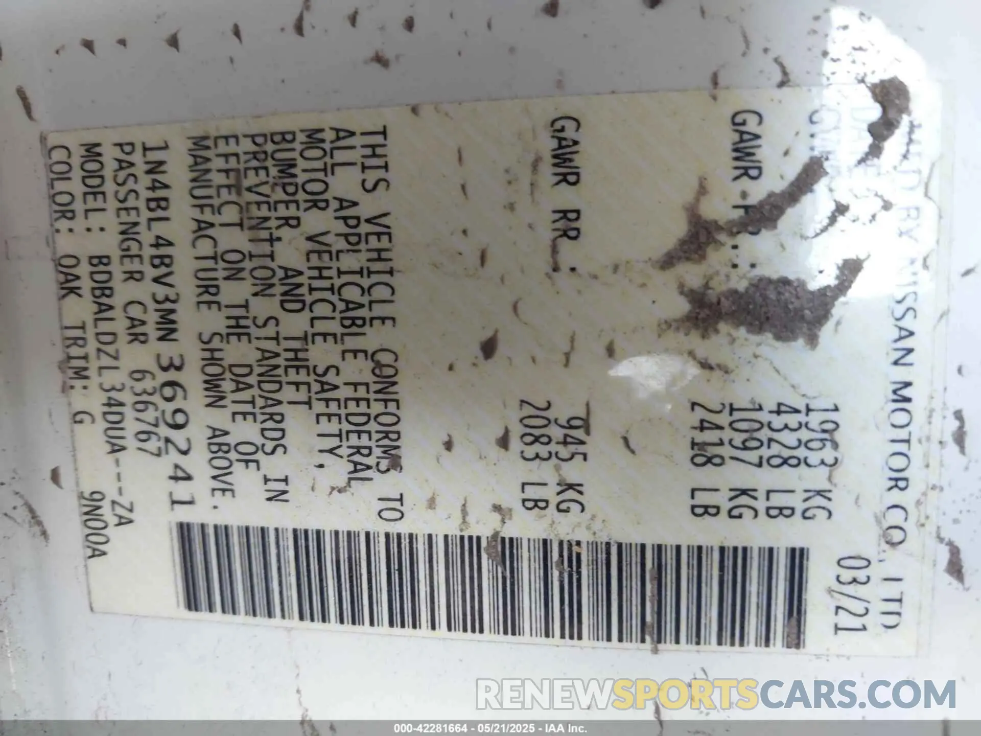9 Photograph of a damaged car 1N4BL4BV3MN369241 NISSAN ALTIMA 2021