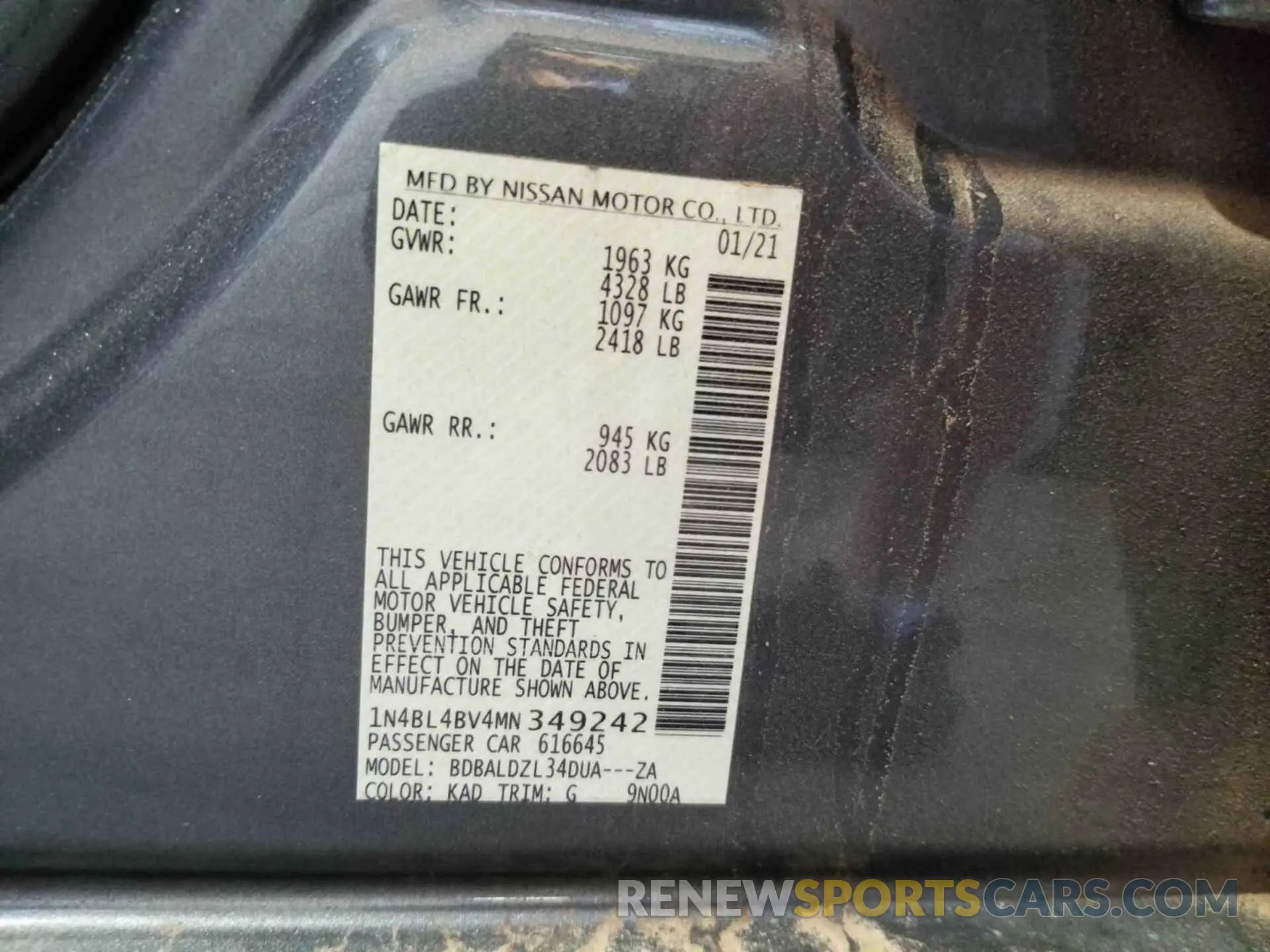 16 Photograph of a damaged car 1N4BL4BV4MN349242 NISSAN ALTIMA 2021