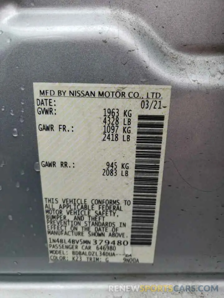 12 Photograph of a damaged car 1N4BL4BV5MN379480 NISSAN ALTIMA 2021