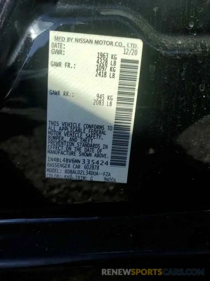13 Photograph of a damaged car 1N4BL4BV6MN335424 NISSAN ALTIMA 2021