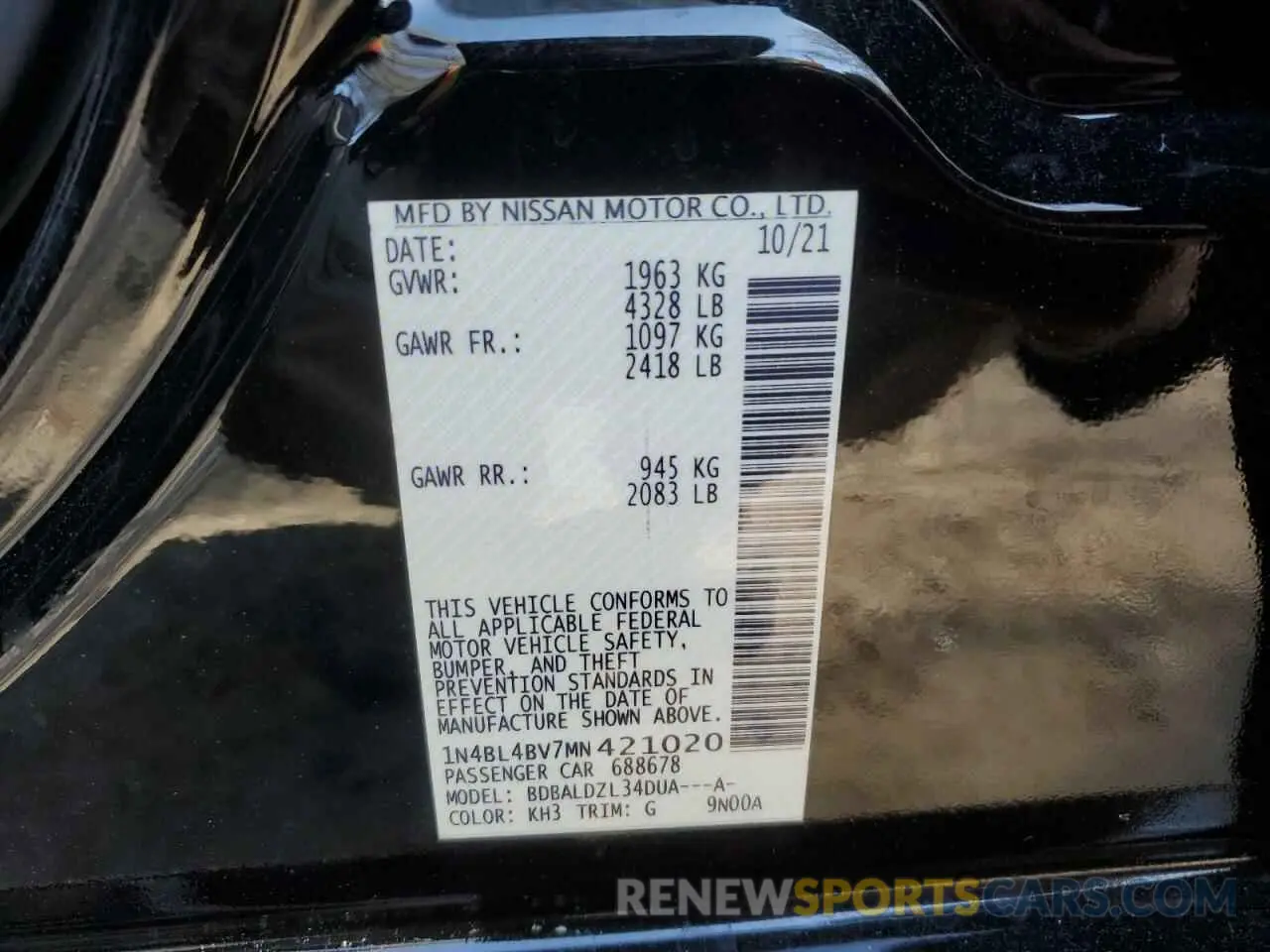 14 Photograph of a damaged car 1N4BL4BV7MN421020 NISSAN ALTIMA 2021