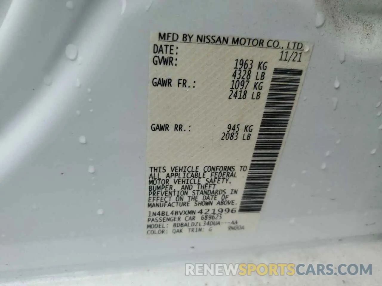 13 Photograph of a damaged car 1N4BL4BVXMN421996 NISSAN ALTIMA 2021