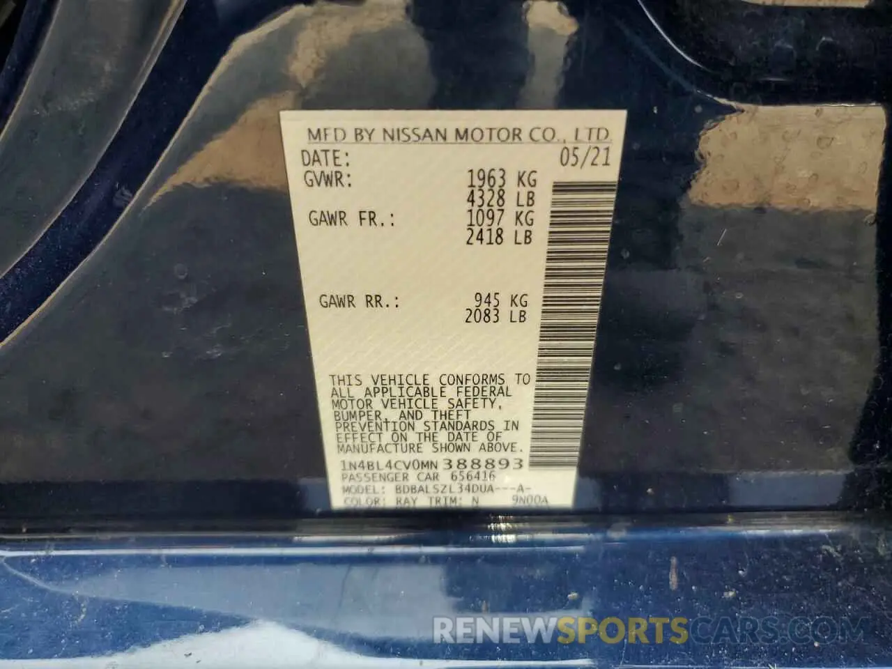 12 Photograph of a damaged car 1N4BL4CV0MN388893 NISSAN ALTIMA 2021