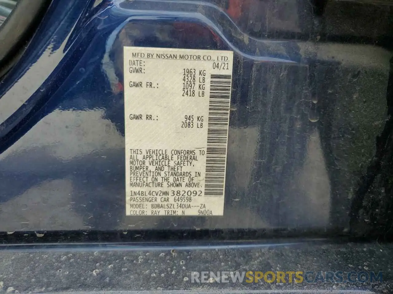 13 Photograph of a damaged car 1N4BL4CV2MN382092 NISSAN ALTIMA 2021