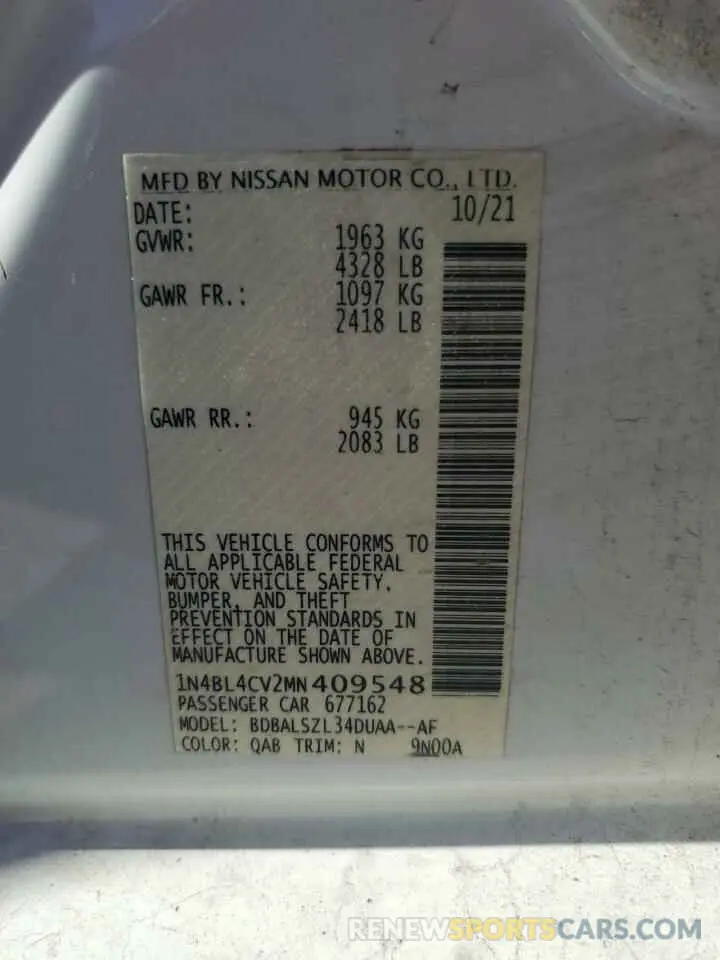 12 Photograph of a damaged car 1N4BL4CV2MN409548 NISSAN ALTIMA 2021