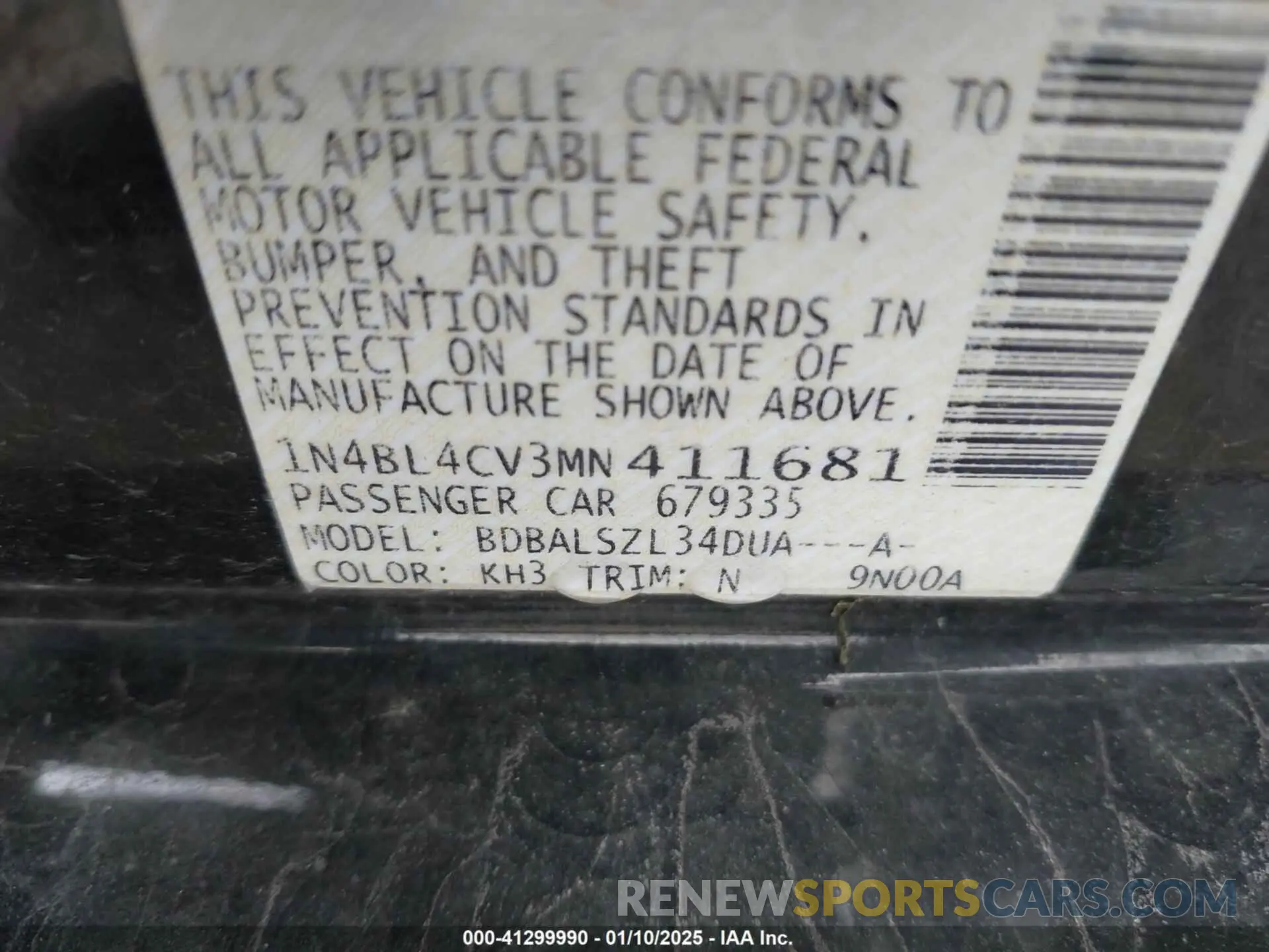 9 Photograph of a damaged car 1N4BL4CV3MN411681 NISSAN ALTIMA 2021