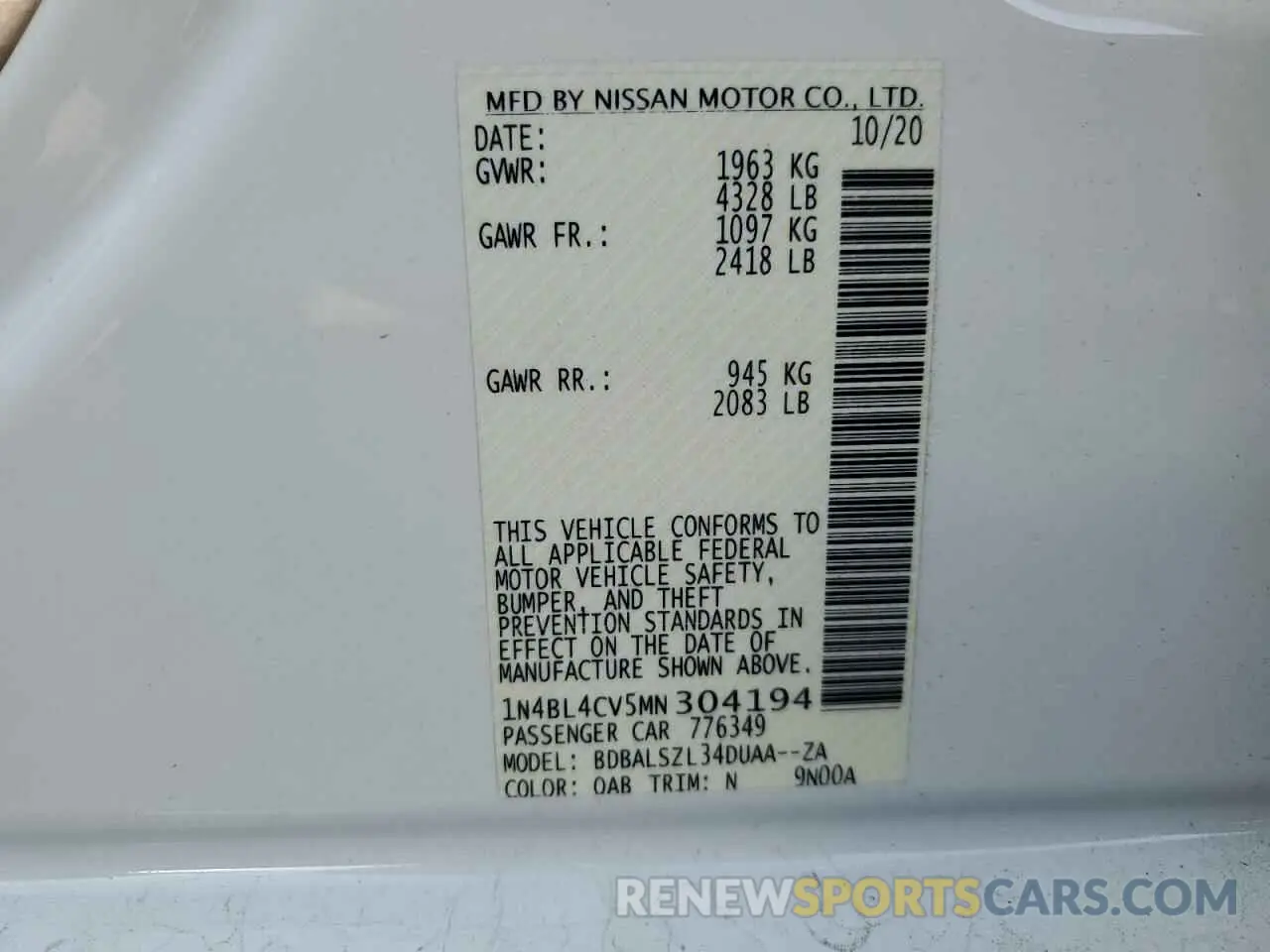 13 Photograph of a damaged car 1N4BL4CV5MN304194 NISSAN ALTIMA 2021