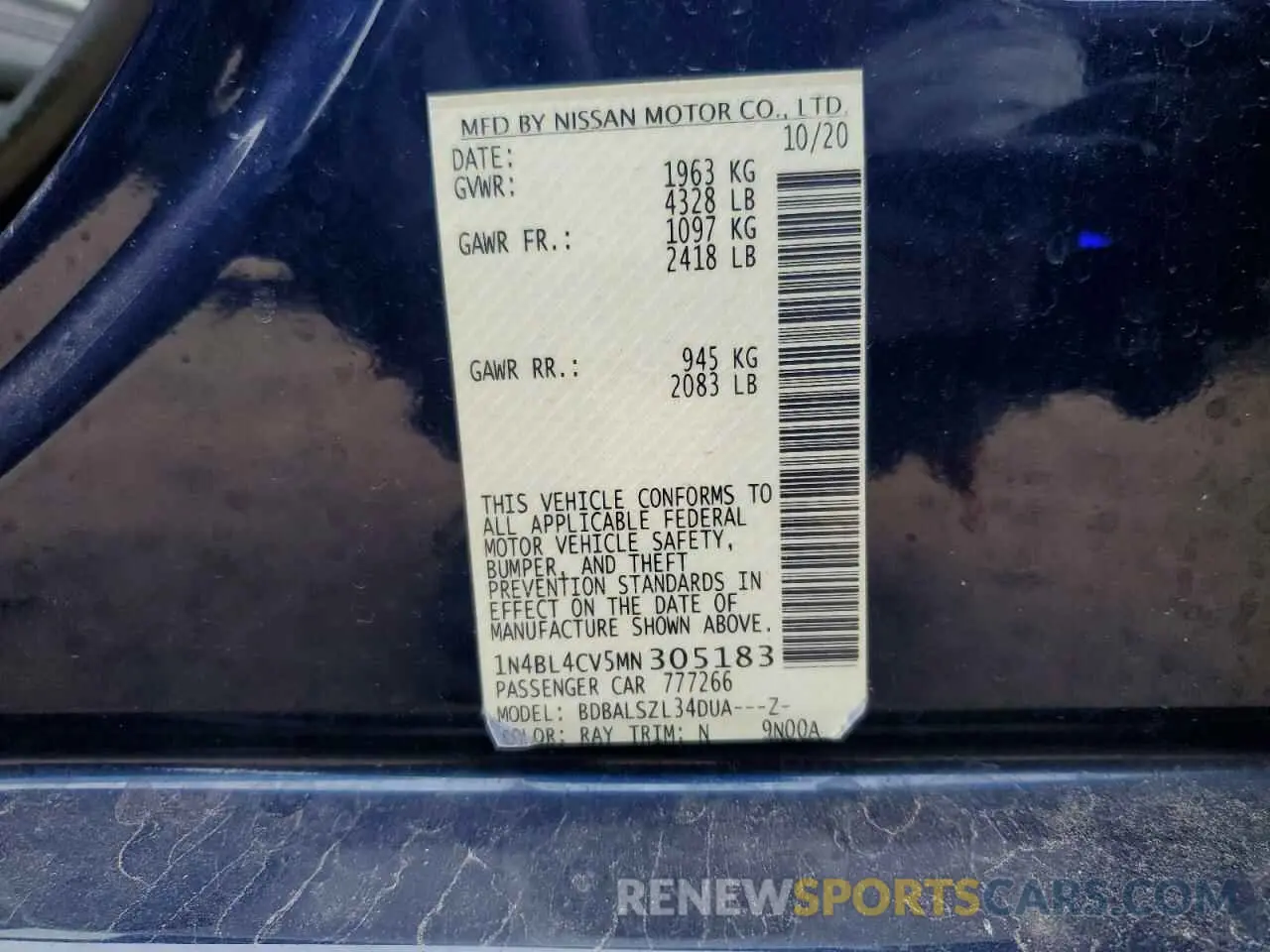 13 Photograph of a damaged car 1N4BL4CV5MN305183 NISSAN ALTIMA 2021
