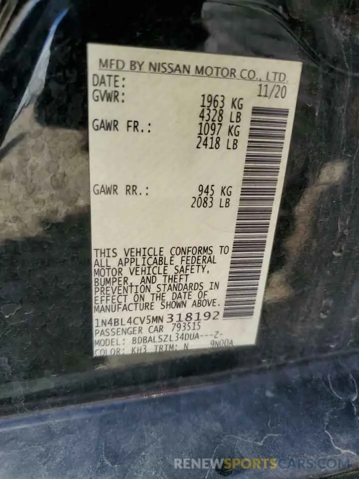 12 Photograph of a damaged car 1N4BL4CV5MN318192 NISSAN ALTIMA 2021
