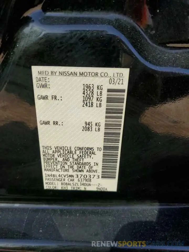 12 Photograph of a damaged car 1N4BL4CV5MN370373 NISSAN ALTIMA 2021