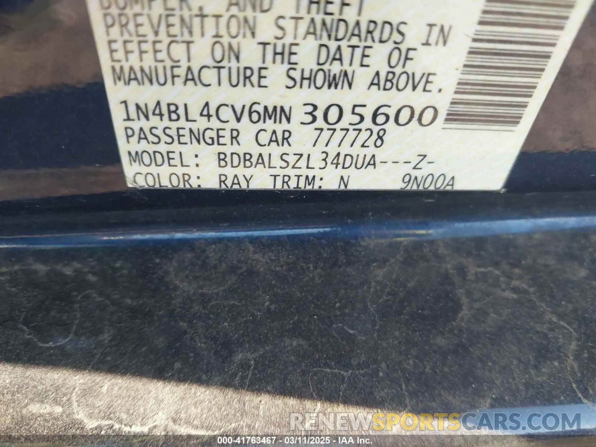 9 Photograph of a damaged car 1N4BL4CV6MN305600 NISSAN ALTIMA 2021