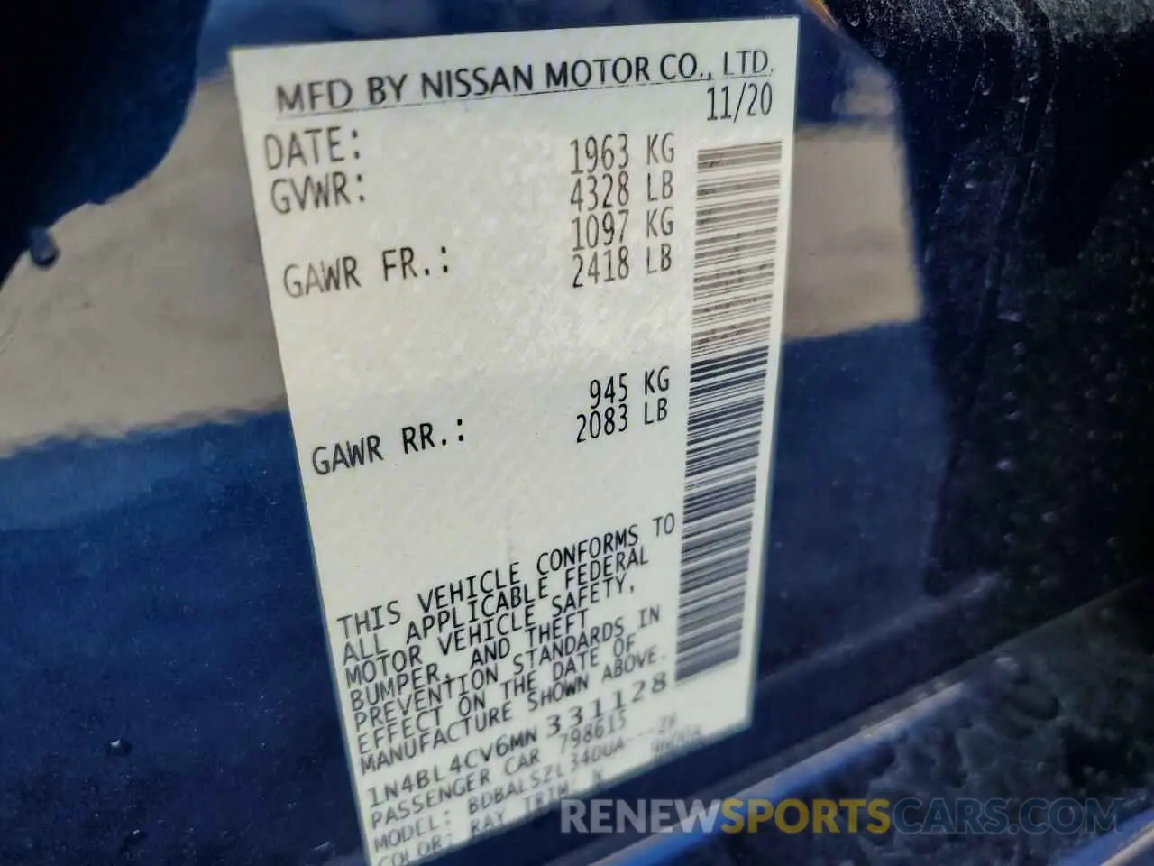 14 Photograph of a damaged car 1N4BL4CV6MN331128 NISSAN ALTIMA 2021