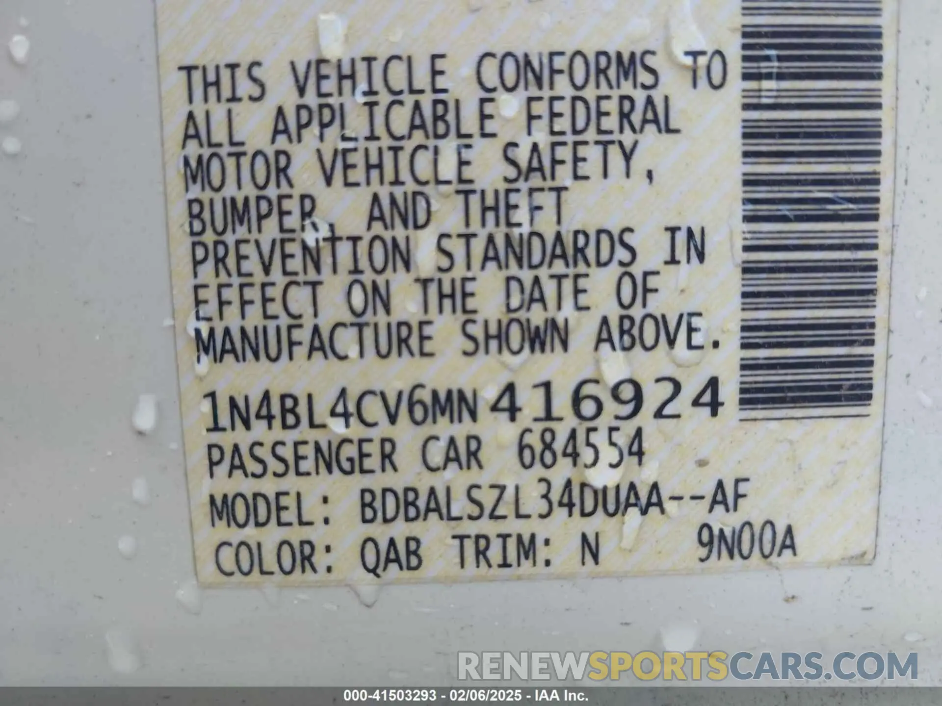9 Photograph of a damaged car 1N4BL4CV6MN416924 NISSAN ALTIMA 2021