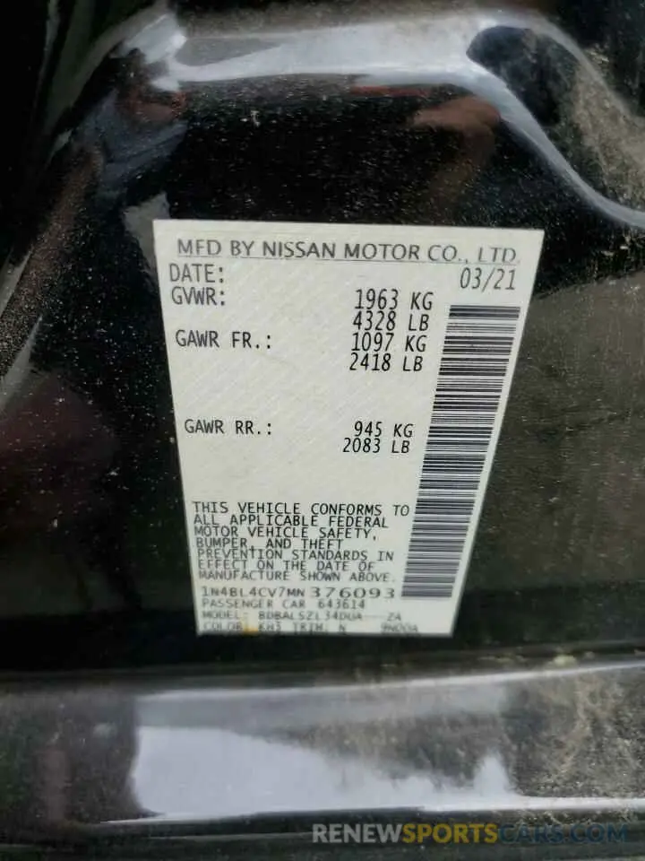 12 Photograph of a damaged car 1N4BL4CV7MN376093 NISSAN ALTIMA 2021