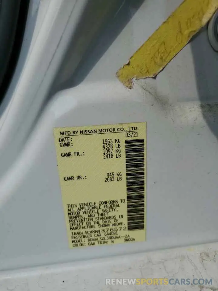 12 Photograph of a damaged car 1N4BL4CV8MN376572 NISSAN ALTIMA 2021