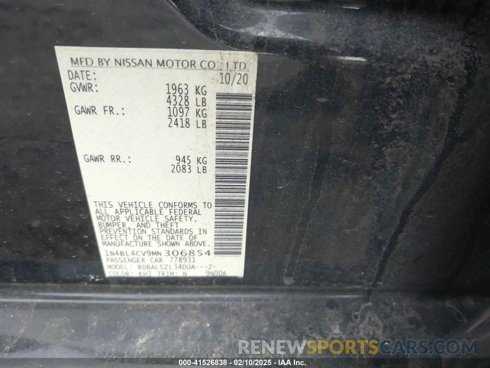 9 Photograph of a damaged car 1N4BL4CV9MN306854 NISSAN ALTIMA 2021