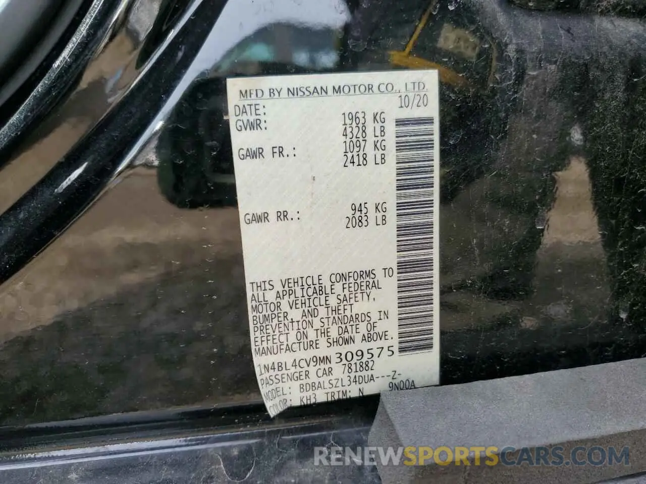 12 Photograph of a damaged car 1N4BL4CV9MN309575 NISSAN ALTIMA 2021