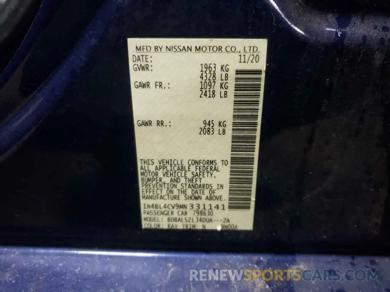 12 Photograph of a damaged car 1N4BL4CV9MN331141 NISSAN ALTIMA 2021
