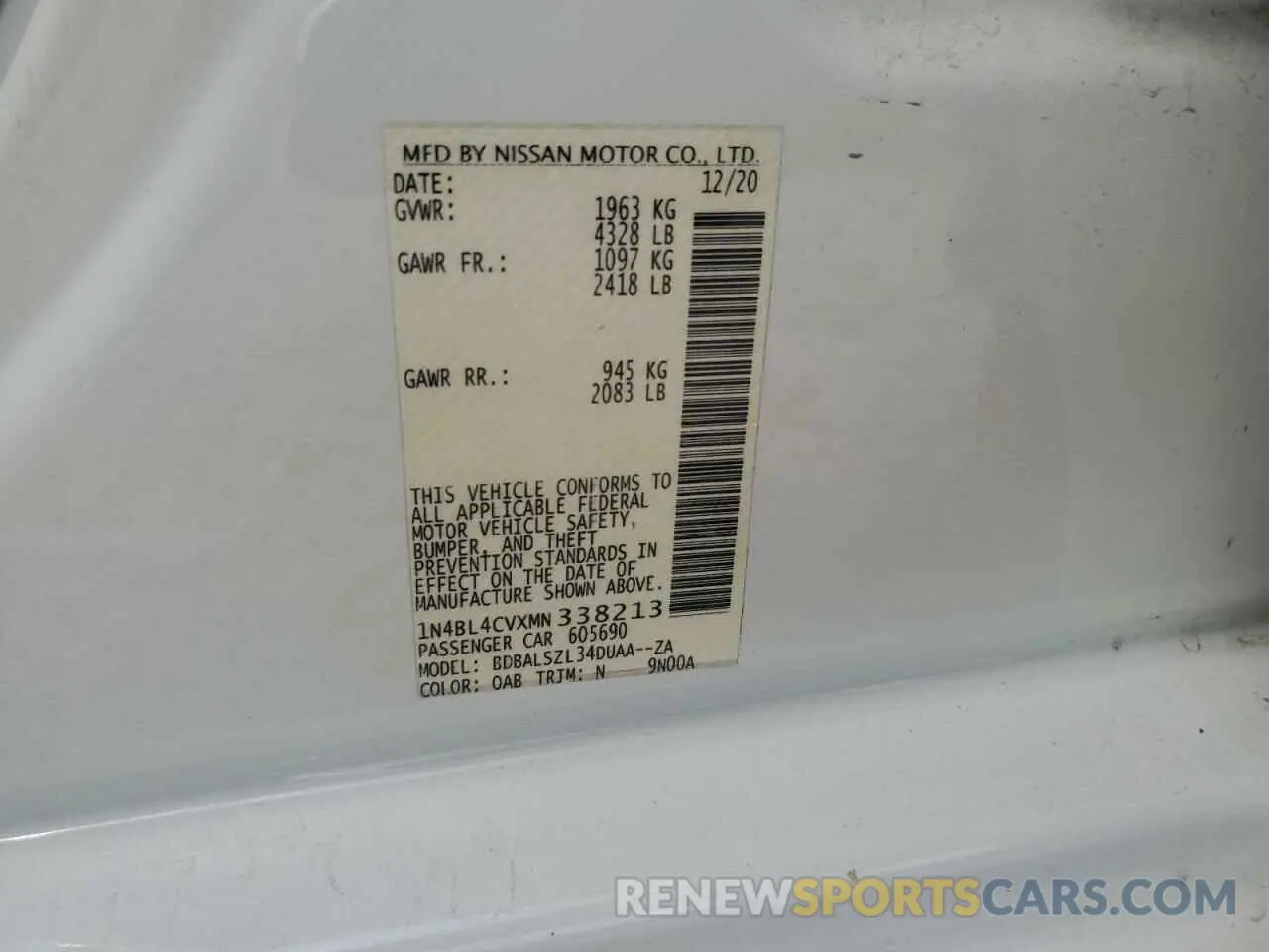 12 Photograph of a damaged car 1N4BL4CVXMN338213 NISSAN ALTIMA 2021