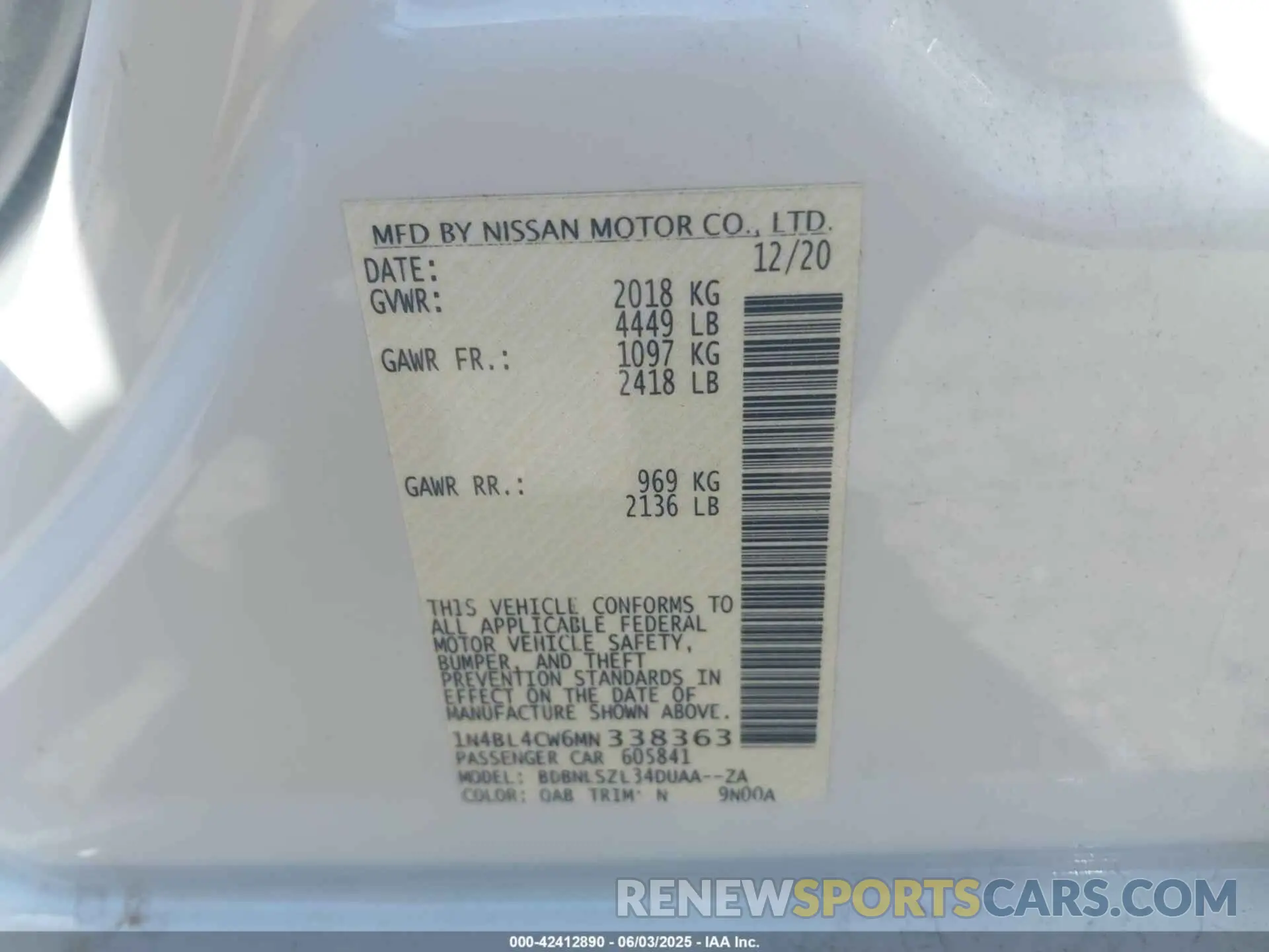 9 Photograph of a damaged car 1N4BL4CW6MN338363 NISSAN ALTIMA 2021