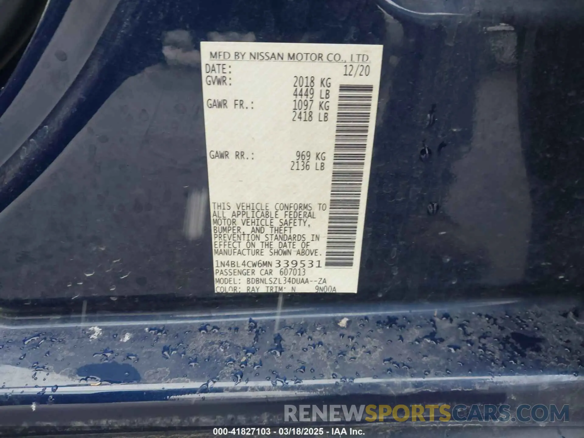 9 Photograph of a damaged car 1N4BL4CW6MN339531 NISSAN ALTIMA 2021