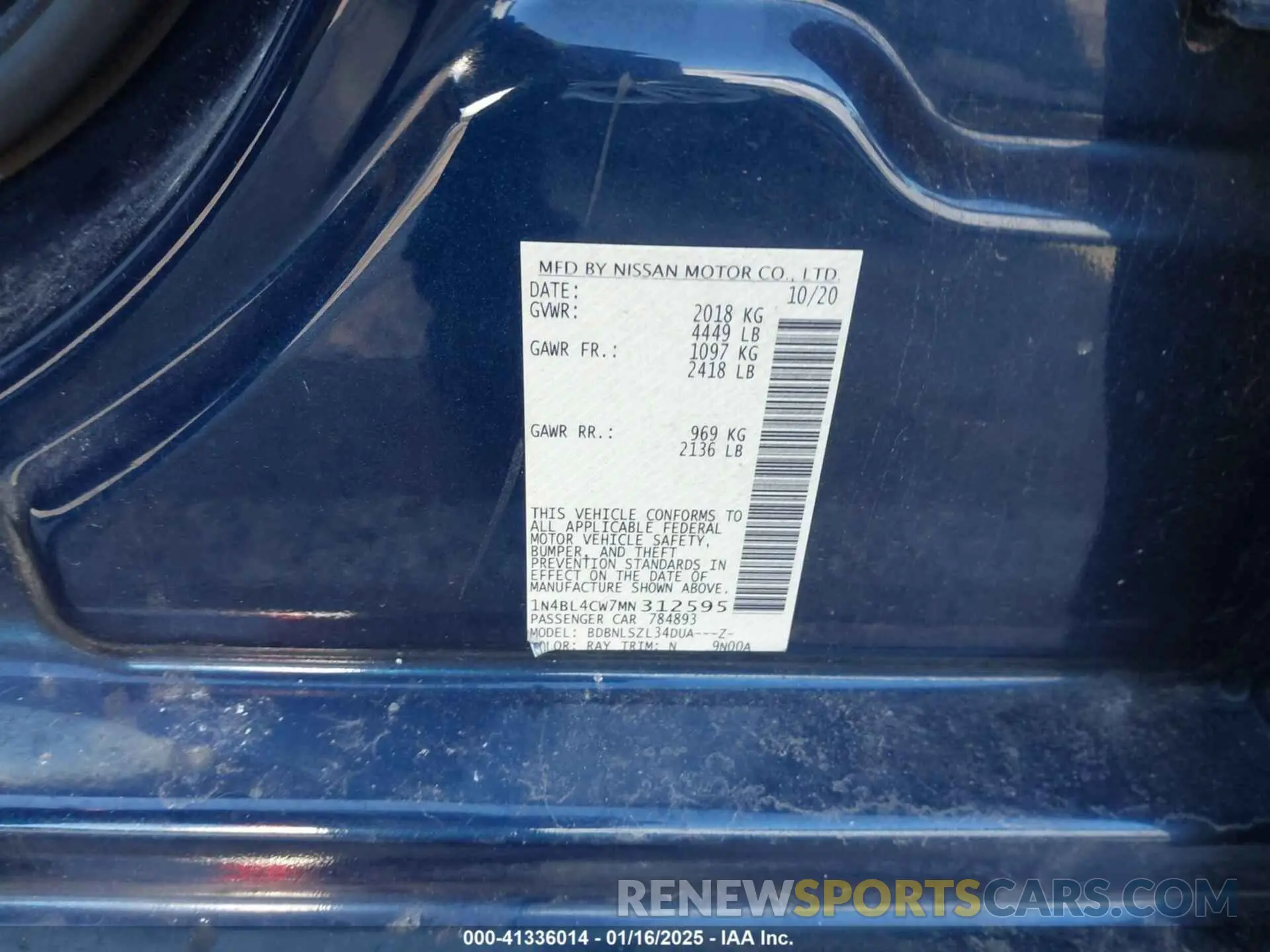 9 Photograph of a damaged car 1N4BL4CW7MN312595 NISSAN ALTIMA 2021