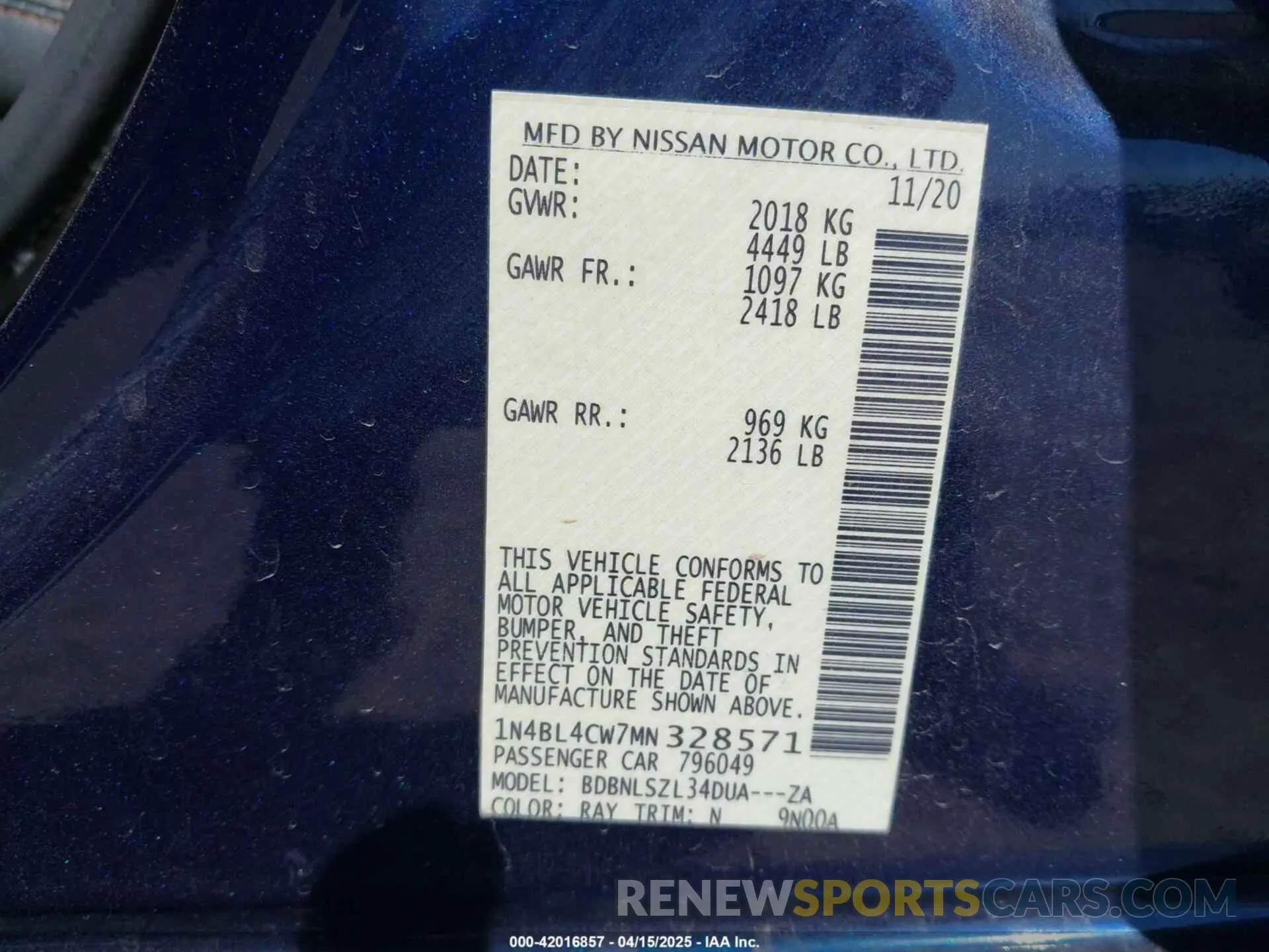 9 Photograph of a damaged car 1N4BL4CW7MN328571 NISSAN ALTIMA 2021