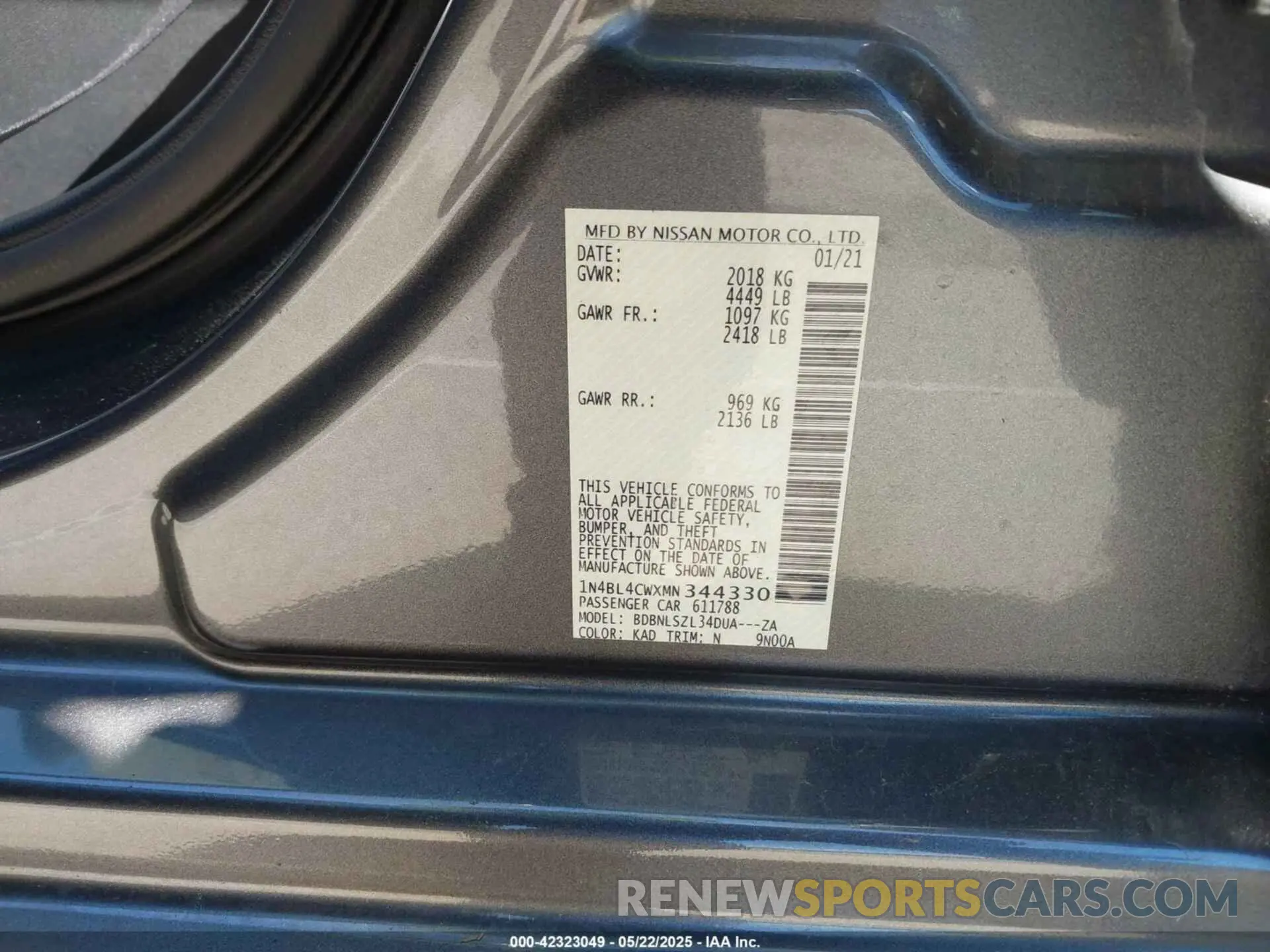 9 Photograph of a damaged car 1N4BL4CWXMN344330 NISSAN ALTIMA 2021