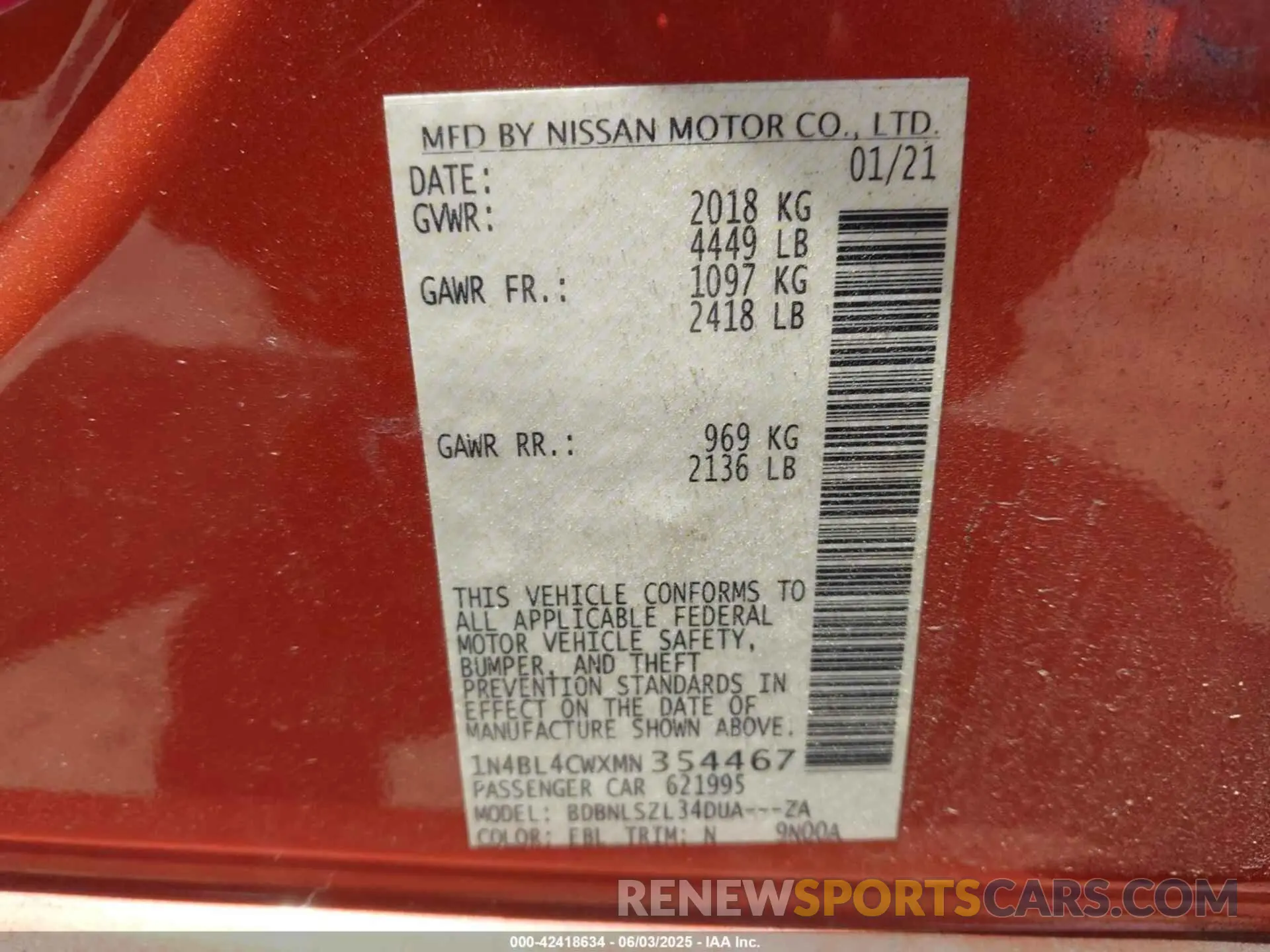 9 Photograph of a damaged car 1N4BL4CWXMN354467 NISSAN ALTIMA 2021